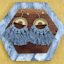 Load image into Gallery viewer, Wood &amp; Macrame Earrings - Half Sunflower
