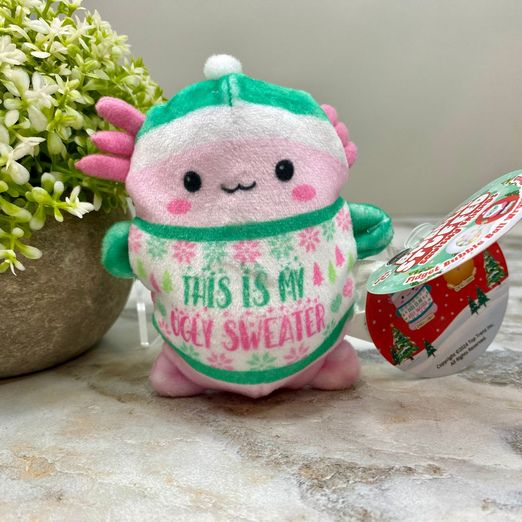 Bubble Stuffed Squishy Friends Toy - A Very Axolotl Christmas - Ugly Sweater