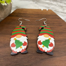 Load image into Gallery viewer, Wooden Dangle Earrings - Christmas - Gnome Tree
