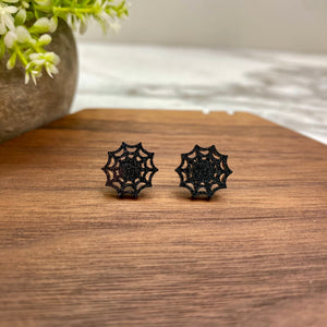 Acrylic Stud Earrings - Halloween - Spider Web