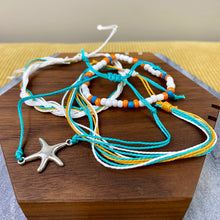 Load image into Gallery viewer, Bracelet Pack - Adjustable String &amp; Bead Blue Turquoise White Starfish
