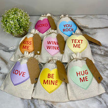 Load image into Gallery viewer, Mini Drawstring - Conversation Hearts Valentine’s Day

