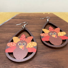 Load image into Gallery viewer, Wooden Dangle Earrings - Fall - Turkey Cutout Teardrop
