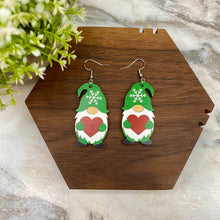 Load image into Gallery viewer, Wooden Dangle Earrings - Christmas - Gnome Heart
