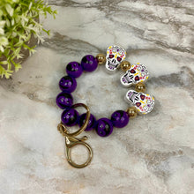 Load image into Gallery viewer, Wood Bracelet Keychain - Halloween - Purple Skull Dracula
