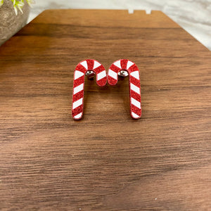 Acrylic Stud Earrings - Christmas - Candy Cane