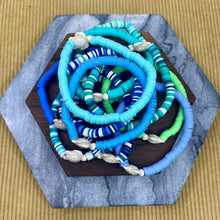 Load image into Gallery viewer, Bracelet - Clay + Stone - Green &amp; Blue Ivory Turtle
