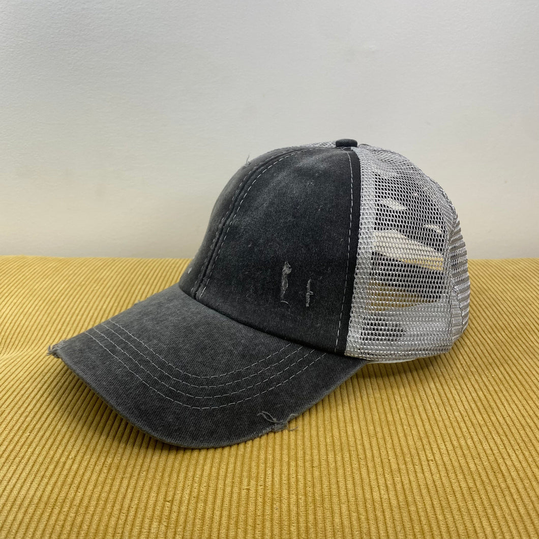 Hat - Criss Cross Ponytail - Charcoal/Light Grey