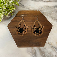 Load image into Gallery viewer, Wooden Dangle Earrings - Halloween - Cutout Spiders
