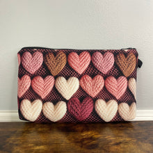 Load image into Gallery viewer, Pouch - Knit Hearts On Maroon
