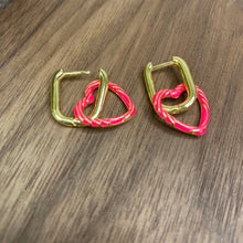 Load image into Gallery viewer, Metal Dangle Earrings - Heart Link - Hot Pink
