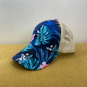 Hat - Ponytail - Navy Palm