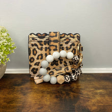 Load image into Gallery viewer, Silicone Bracelet Keychain with Scalloped Card Holder - Faux Leather Animal Print
