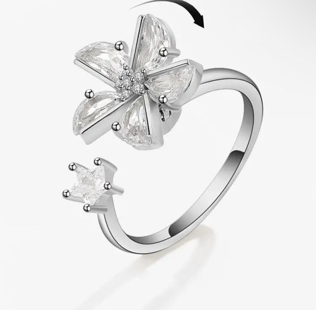 Ring - Adjustable Gem + Star Flower Fidget Ring