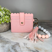 Load image into Gallery viewer, Silicone Bracelet Keychain with Scalloped Card Holder - Peachy Pink

