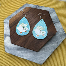 Load image into Gallery viewer, Faux Leather Earrings - Holiday Christmas Blue Skate Gnome
