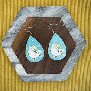 Faux Leather Earrings - Holiday Christmas Blue Skate Gnome