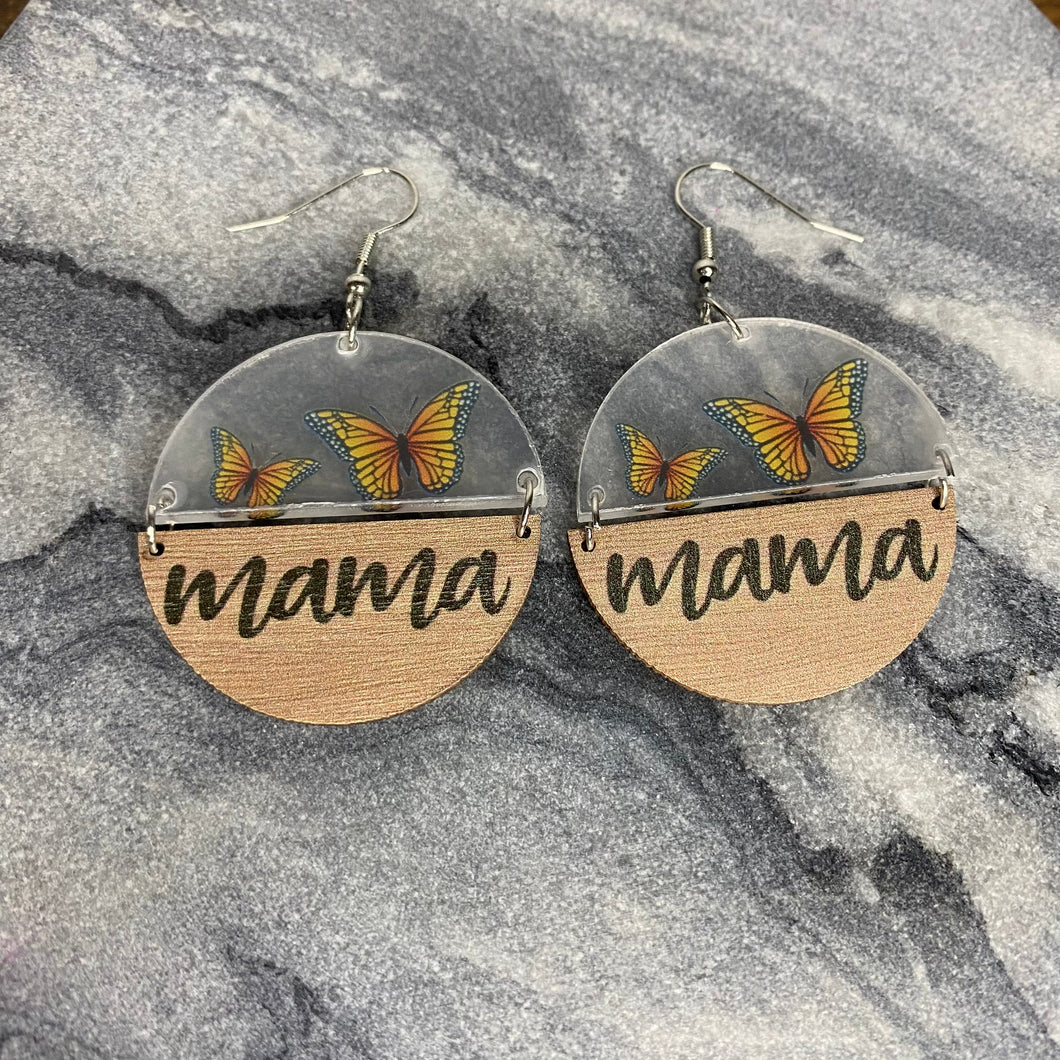 Wood & Acrylic Earrings - Half & Half - Mama Yellow Butterflies