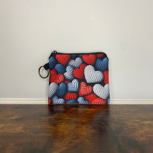 Mini Pouch - Blue + Red Knit Heart