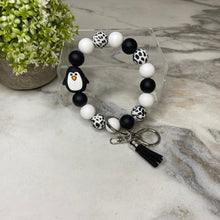 Load image into Gallery viewer, Silicone Bracelet Keychain - Penguin Black &amp; White
