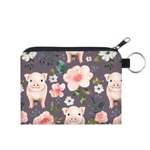 Load image into Gallery viewer, Pouch &amp; Mini Pouch Set - Farm Floral Pigs on Deep Purple

