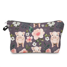 Load image into Gallery viewer, Pouch &amp; Mini Pouch Set - Farm Floral Pigs on Deep Purple
