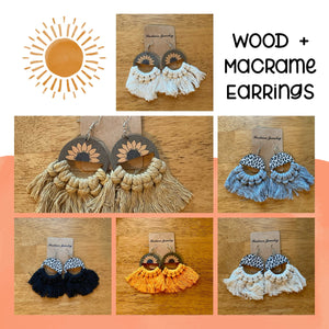 Wood & Macrame Earrings - Half & Half
