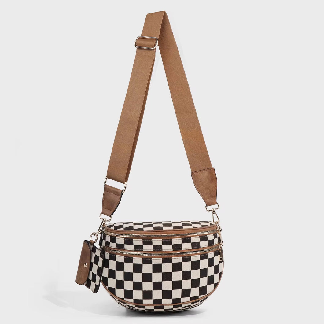 The Roni Crossbody - Canvas Tan Black Check - PREORDER