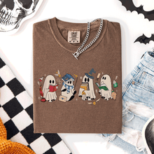 Load image into Gallery viewer, Reading Ghosts, Witches, Wizards Halloween Night Book Lovers Illustration Comfort Colors Tee
