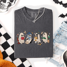 Load image into Gallery viewer, Reading Ghosts, Witches, Wizards Halloween Night Book Lovers Illustration Comfort Colors Tee
