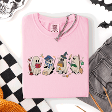 Load image into Gallery viewer, Reading Ghosts, Witches, Wizards Halloween Night Book Lovers Illustration Comfort Colors Tee
