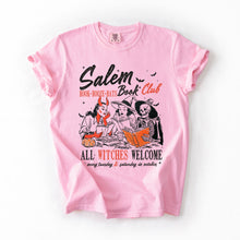 Load image into Gallery viewer, Salem Book Club All Witches Welcome Halloween Edition Cozy Book Lover Comfort Colors Tee

