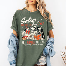 Load image into Gallery viewer, Salem Book Club All Witches Welcome Halloween Edition Cozy Book Lover Comfort Colors Tee
