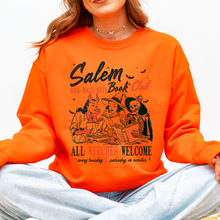 Load image into Gallery viewer, Salem Book Club All Witches Welcome Bookish Booktok Classic Vintage Halloween Reading Books Sweatshirt
