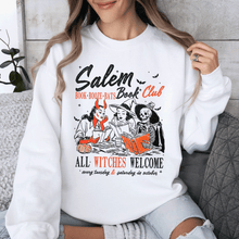 Load image into Gallery viewer, Salem Book Club All Witches Welcome Bookish Booktok Classic Vintage Halloween Reading Books Sweatshirt
