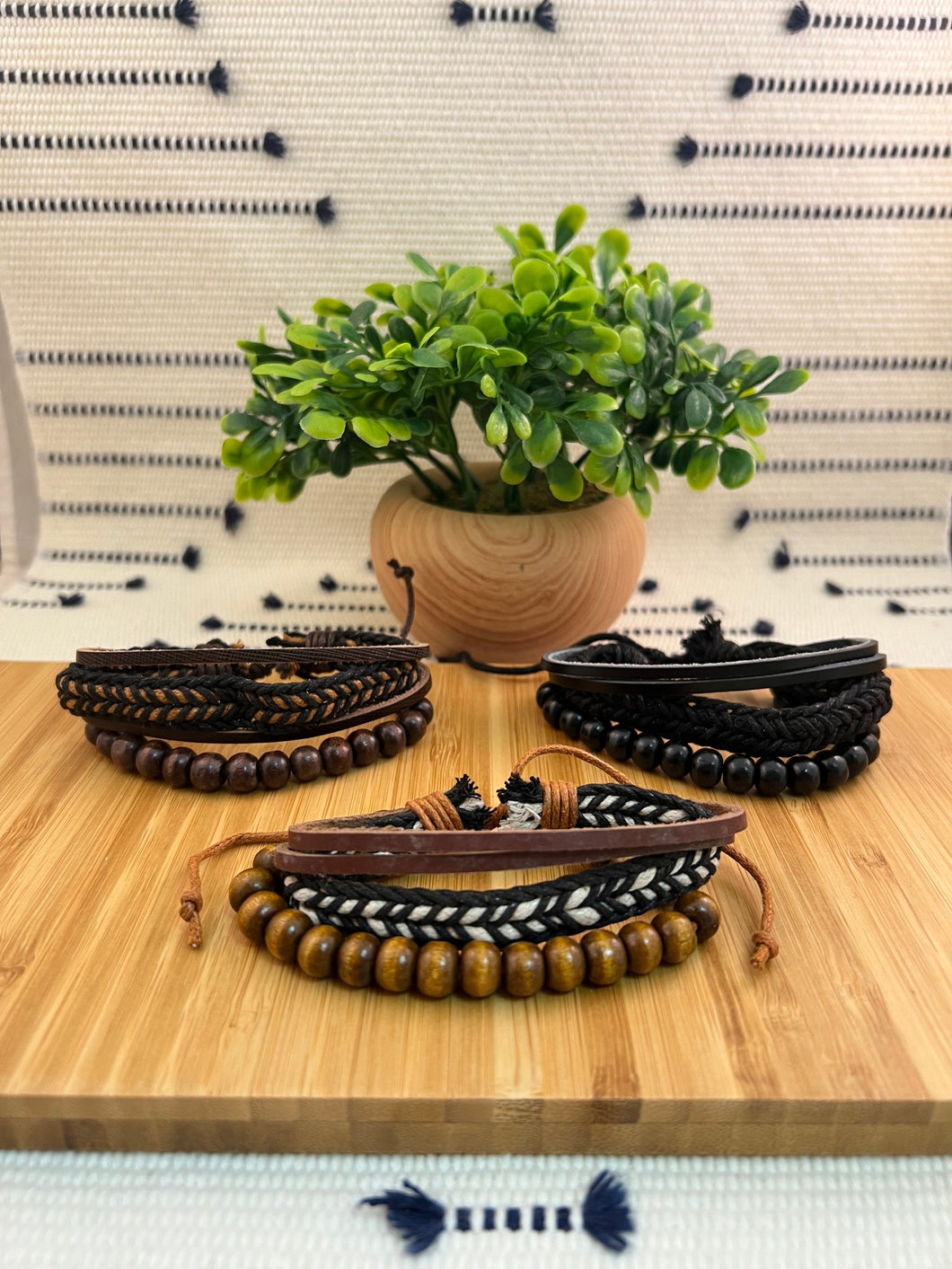 Multi cord & wood bead slip knot bracelets