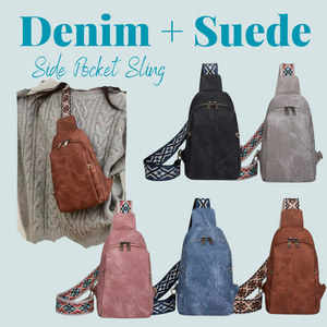 Sling Bag - Denim Suede - Side Zip
