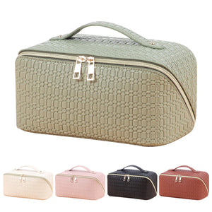 Oversized Lay Flat Cosmetic Bag - Basket Weave