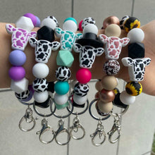 Load image into Gallery viewer, Silicone Bead Bracelet Keychain - Cow Designs
