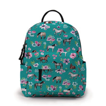 Load image into Gallery viewer, Pouch &amp; Mini Backpack Set - Horse Floral Teal
