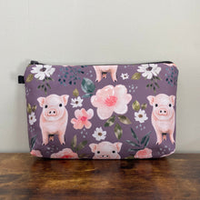 Load image into Gallery viewer, Pouch - Farm, Floral Pigs on Deep Purple
