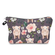 Load image into Gallery viewer, Pouch - Farm, Floral Pigs on Deep Purple
