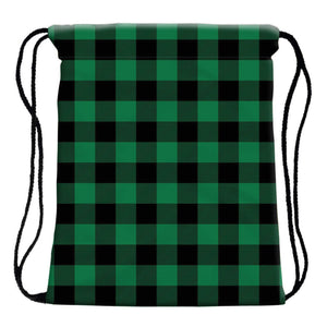 Drawstring Bag - Green Plaid