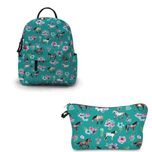 Load image into Gallery viewer, Pouch &amp; Mini Backpack Set - Horse Floral Teal
