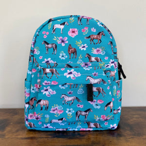 Pouch & Mini Backpack Set - Horse Floral Teal