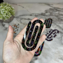 Load image into Gallery viewer, Jumbo Paperclip -  Purple Green Orange Spiderweb Halloween
