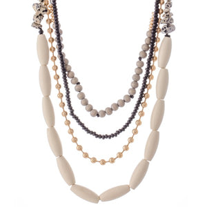 Wood Beaded Layered Statement Necklace