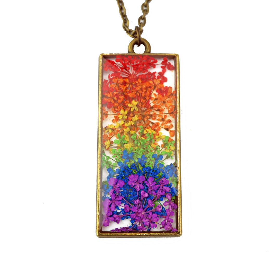 Rainbow Queen Annes Lace Flower Necklace
