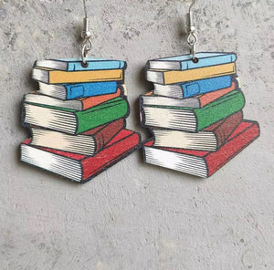 Wooden Book Stack Earrings