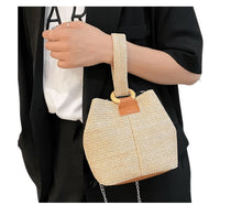 Load image into Gallery viewer, Khaki Woven Bucket Bag
